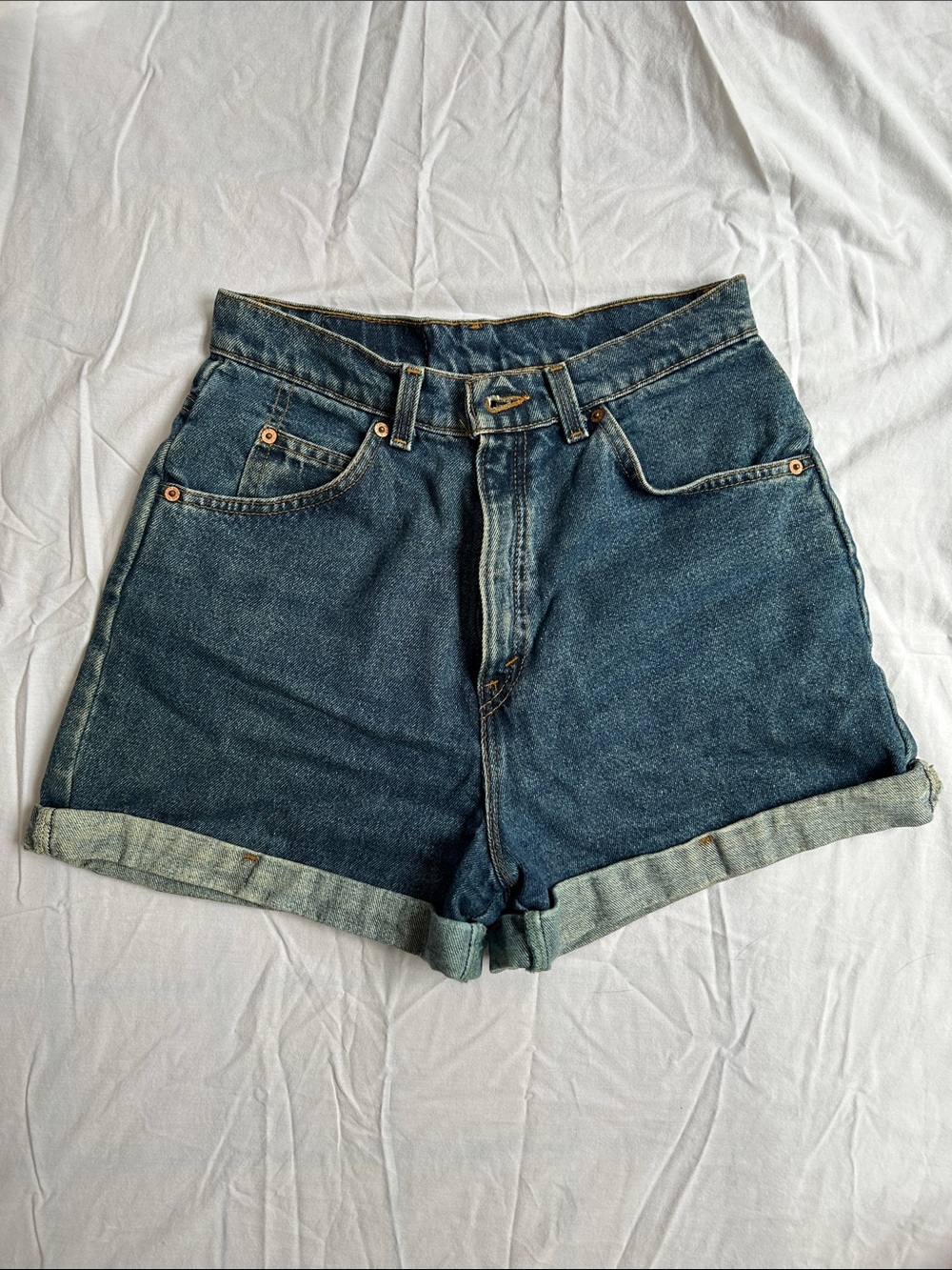 Levi's Dark Blue Rolled-Cuff High Waist Denim Shorts